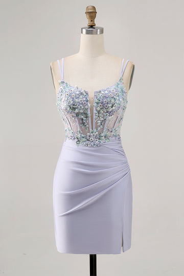 Lavender Bodycon Corset Sequins Homecoming Dress